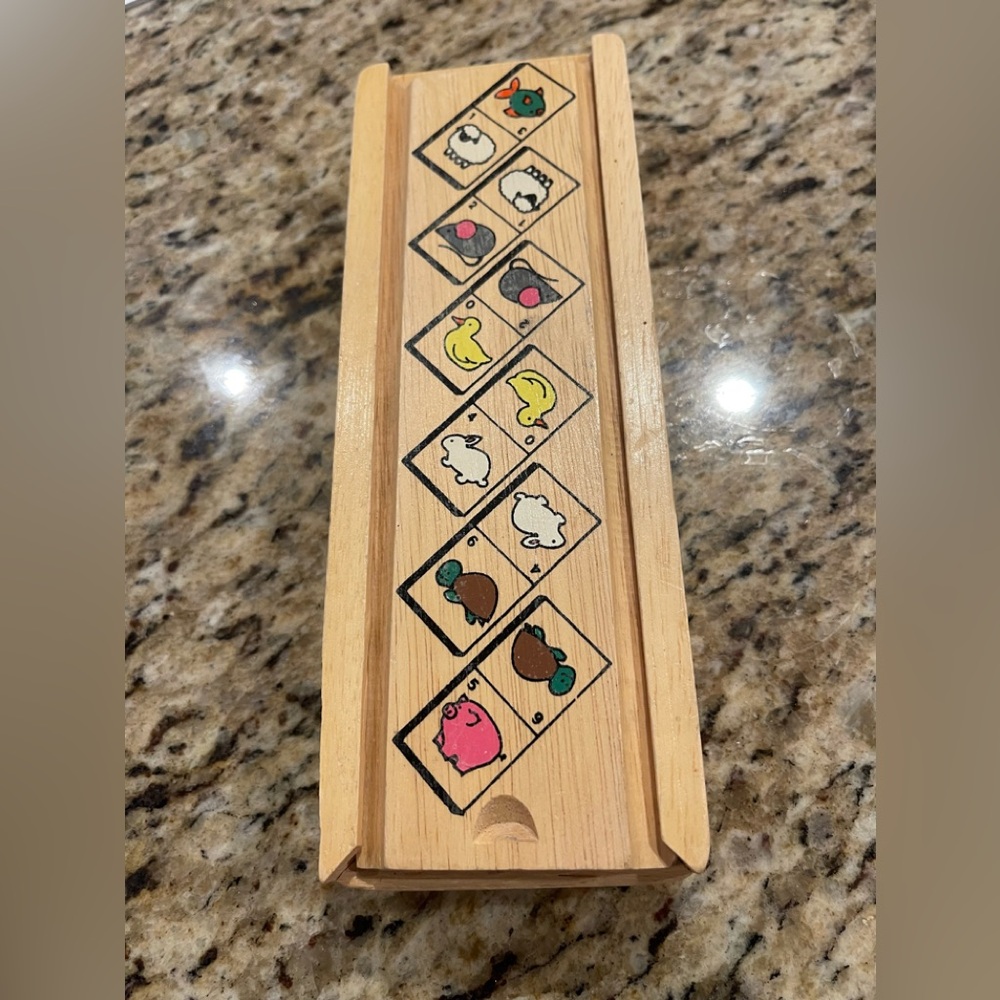 Wood Works Vintage 1980 Animal Dominos Pre-school Learning Fun Wooden Box
